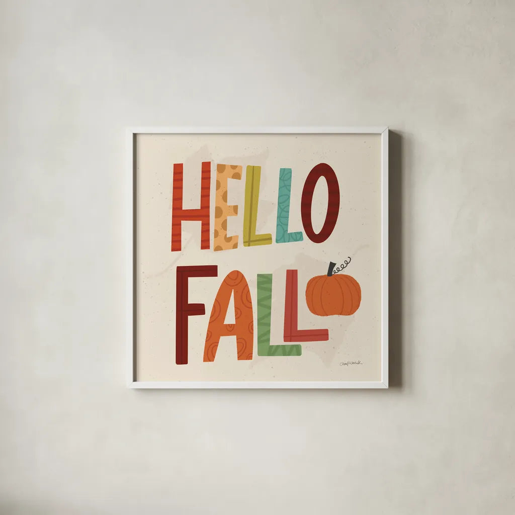 Fall Fun III by Cheryl Warrick. Shown in a crisp white glass frame for a clean and minimalist style. Available as an archival giclee rolled canvas, fine art paper, or poster print. SKU 93046a.