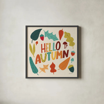 Fall Fun IV by Cheryl Warrick. Shown in a sleek black glass frame for a contemporary gallery look. Available as an archival giclee rolled canvas, fine art paper, or poster print. SKU 93047a.