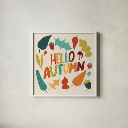 Fall Fun IV by Cheryl Warrick. Shown in a crisp white glass frame for a clean and minimalist style. Available as an archival giclee rolled canvas, fine art paper, or poster print. SKU 93047a.