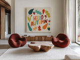 Fall Fun IV by Cheryl Warrick. Shown as extra-large giant wall art in a modern living room. Available as an archival giclee rolled canvas, fine art paper, or poster print. SKU 93047a.