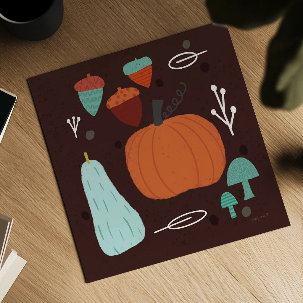 Fall Fun IX by Cheryl Warrick. Shown as a detailed flat fine art print, highlighting archival giclee quality. Available as an archival giclee rolled canvas, fine art paper, or poster print. SKU 93052a.