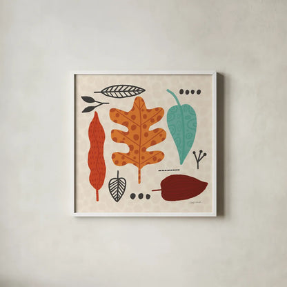 Fall Fun VI by Cheryl Warrick. Shown in a crisp white glass frame for a clean and minimalist style. Available as an archival giclee rolled canvas, fine art paper, or poster print. SKU 93049a.