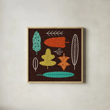 Fall Fun VII by Cheryl Warrick. Shown in a natural wood glass frame for a timeless modern aesthetic. Available as an archival giclee rolled canvas, fine art paper, or poster print. SKU 93050a.