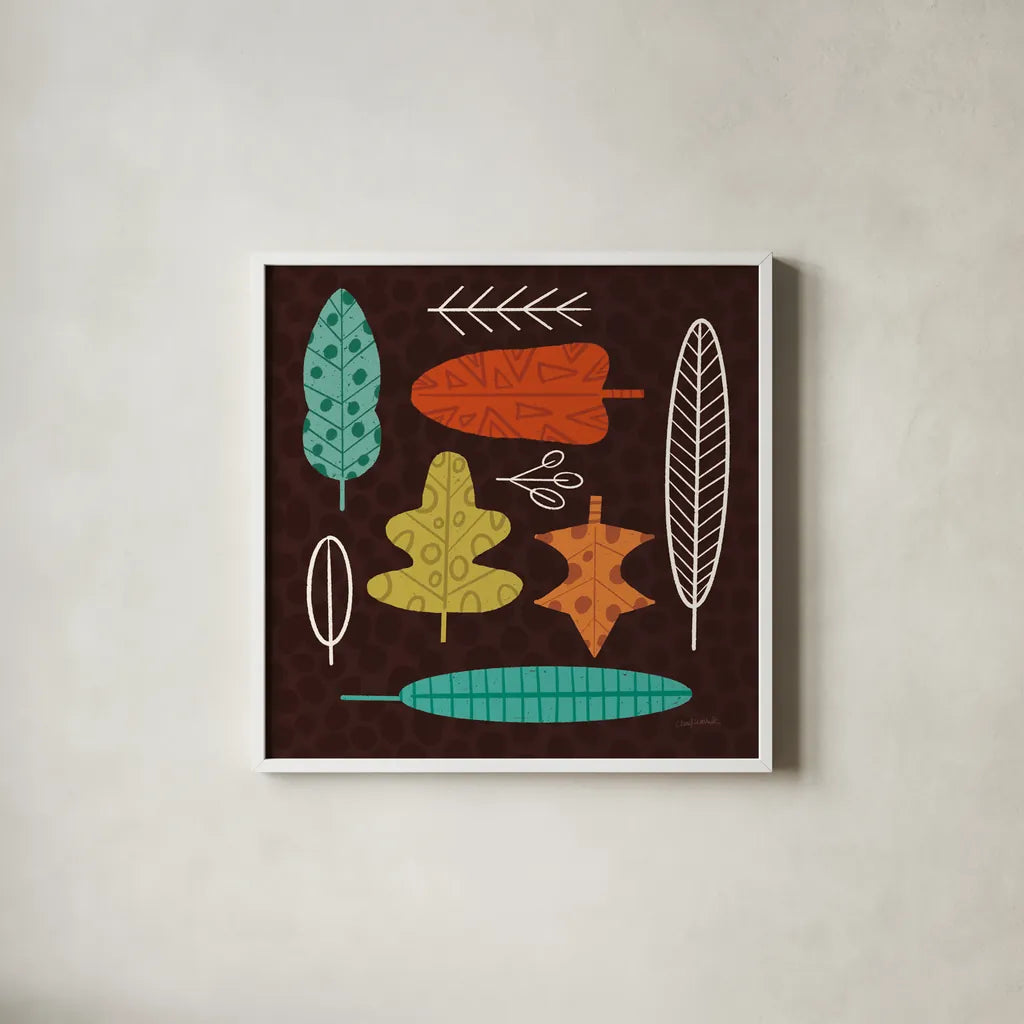 Fall Fun VII by Cheryl Warrick. Shown in a crisp white glass frame for a clean and minimalist style. Available as an archival giclee rolled canvas, fine art paper, or poster print. SKU 93050a.