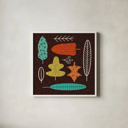 Fall Fun VII by Cheryl Warrick. Shown in a crisp white glass frame for a clean and minimalist style. Available as an archival giclee rolled canvas, fine art paper, or poster print. SKU 93050a.