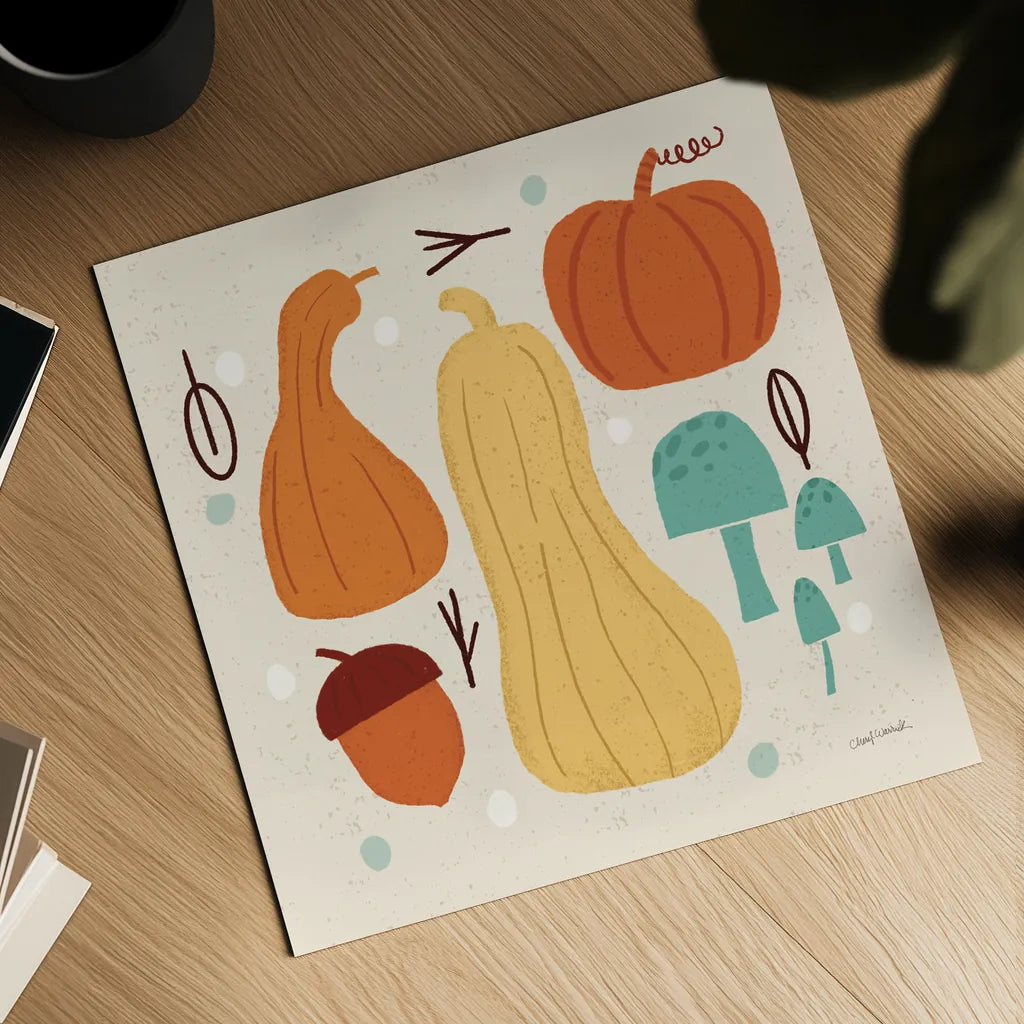 Fall Fun VIII by Cheryl Warrick. Shown as a detailed flat fine art print, highlighting archival giclee quality. Available as an archival giclee rolled canvas, fine art paper, or poster print. SKU 93051a.