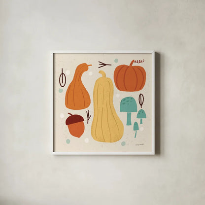 Fall Fun VIII by Cheryl Warrick. Shown in a crisp white glass frame for a clean and minimalist style. Available as an archival giclee rolled canvas, fine art paper, or poster print. SKU 93051a.