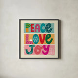 Festive Feelings I by Cheryl Warrick. Shown in a sleek black glass frame for a contemporary gallery look. Available as an archival giclee rolled canvas, fine art paper, or poster print. SKU 102799a.