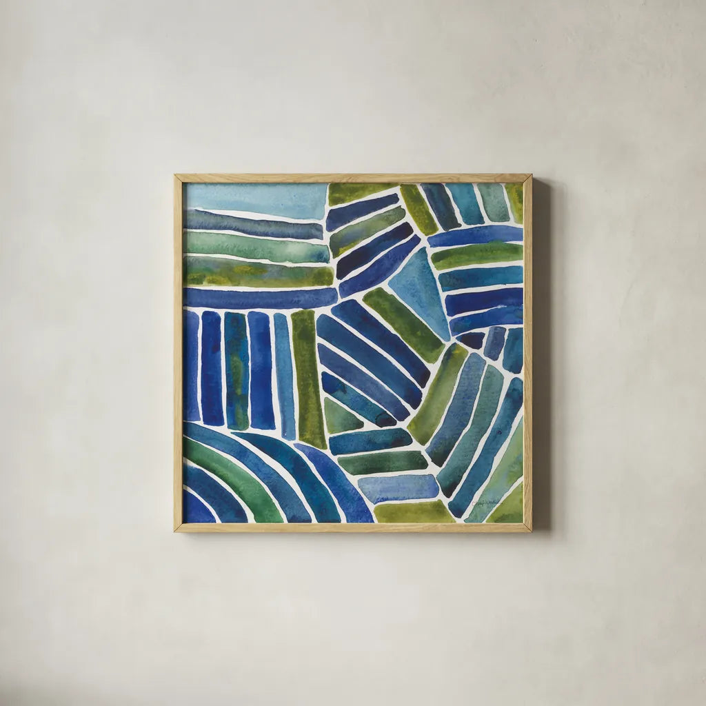 Field View by Cheryl Warrick. Shown in a natural wood glass frame for a timeless modern aesthetic. Available as an archival giclee rolled canvas, fine art paper, or poster print. SKU 84974a.