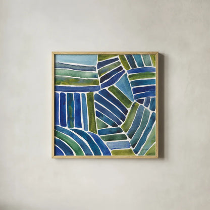 Field View by Cheryl Warrick. Shown in a natural wood glass frame for a timeless modern aesthetic. Available as an archival giclee rolled canvas, fine art paper, or poster print. SKU 84974a.