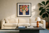 Floral Beauty I by Cheryl Warrick. Displayed in a glass frame with matte in a clean modern living room. Available as an archival giclee rolled canvas, fine art paper, or poster print. SKU 86838a.