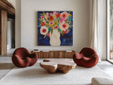 Floral Beauty I by Cheryl Warrick. Shown as extra-large giant wall art in a modern living room. Available as an archival giclee rolled canvas, fine art paper, or poster print. SKU 86838a.