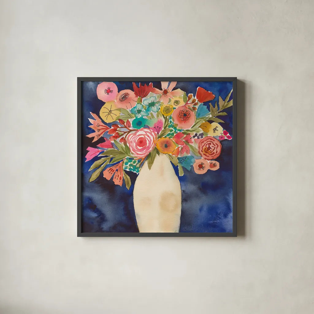 Floral Beauty III by Cheryl Warrick. Shown in a sleek black glass frame for a contemporary gallery look. Available as an archival giclee rolled canvas, fine art paper, or poster print. SKU 86840a.