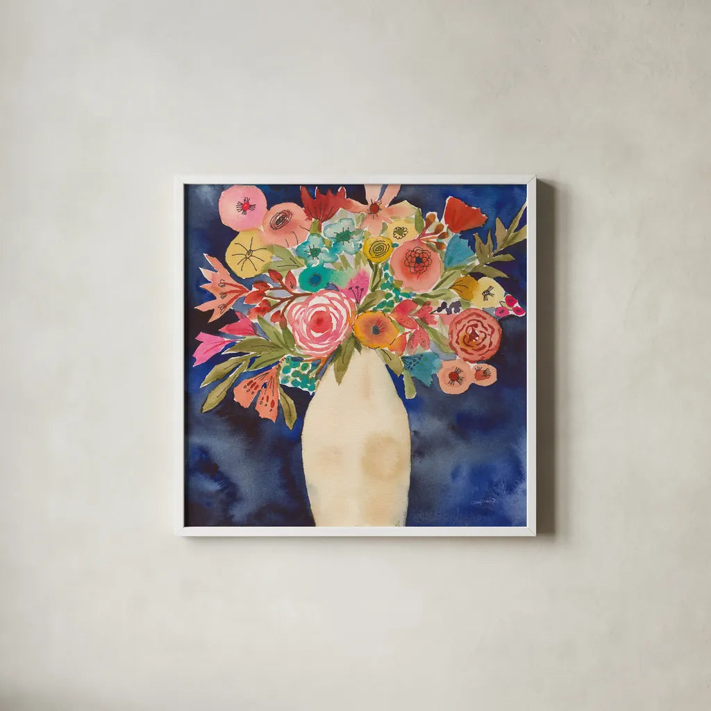 Floral Beauty III by Cheryl Warrick. Shown in a crisp white glass frame for a clean and minimalist style. Available as an archival giclee rolled canvas, fine art paper, or poster print. SKU 86840a.