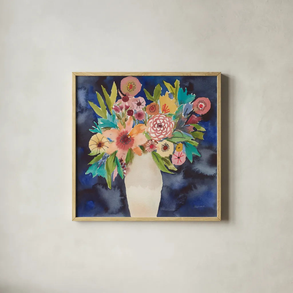 Floral Beauty IV by Cheryl Warrick. Shown in a natural wood glass frame for a timeless modern aesthetic. Available as an archival giclee rolled canvas, fine art paper, or poster print. SKU 86841a.