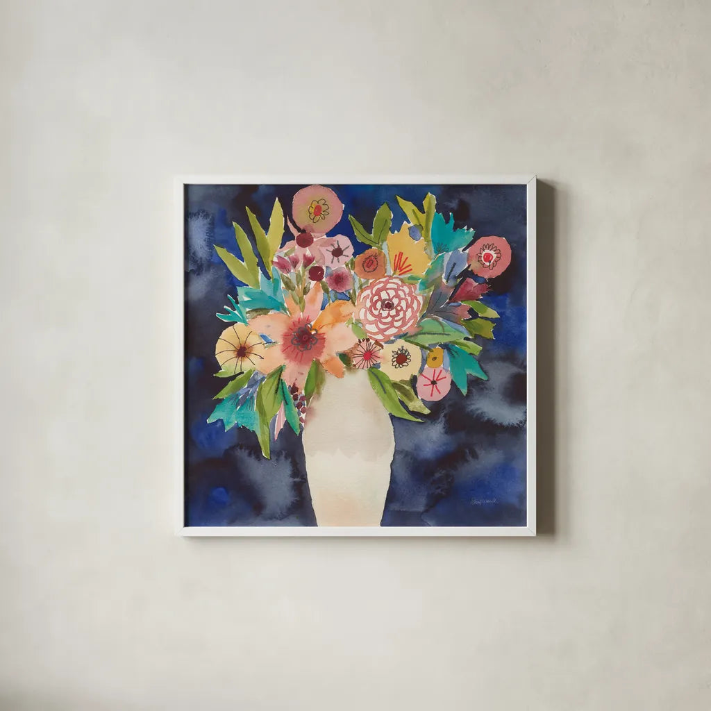 Floral Beauty IV by Cheryl Warrick. Shown in a crisp white glass frame for a clean and minimalist style. Available as an archival giclee rolled canvas, fine art paper, or poster print. SKU 86841a.