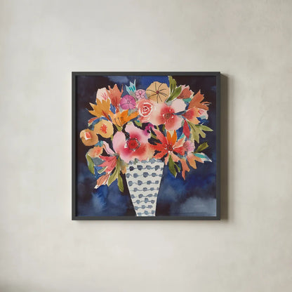 Floral Beauty V by Cheryl Warrick. Shown in a sleek black glass frame for a contemporary gallery look. Available as an archival giclee rolled canvas, fine art paper, or poster print. SKU 86842a.