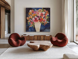 Floral Beauty V Cream Vase by Cheryl Warrick. Shown as extra-large giant wall art in a modern living room. Available as an archival giclee rolled canvas, fine art paper, or poster print. SKU 86879a.