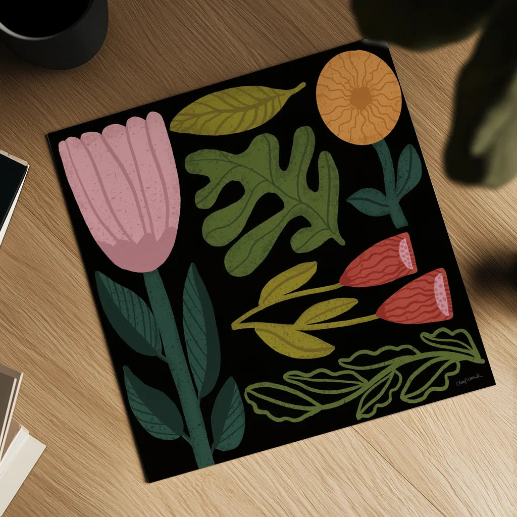 Flower Toss I by Cheryl Warrick. Shown as a detailed flat fine art print, highlighting archival giclee quality. Available as an archival giclee rolled canvas, fine art paper, or poster print. SKU 90941a.