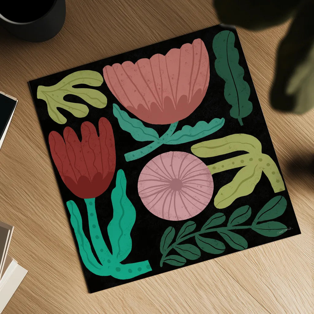 Flower Toss II by Cheryl Warrick. Shown as a detailed flat fine art print, highlighting archival giclee quality. Available as an archival giclee rolled canvas, fine art paper, or poster print. SKU 90942a.