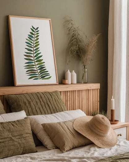Forest Fern Trio II by Cheryl Warrick. shown as a paper print in a natural frame. Available as a archival giclee rolled canvas, fine art paper, or poster print. SKU 86948h.