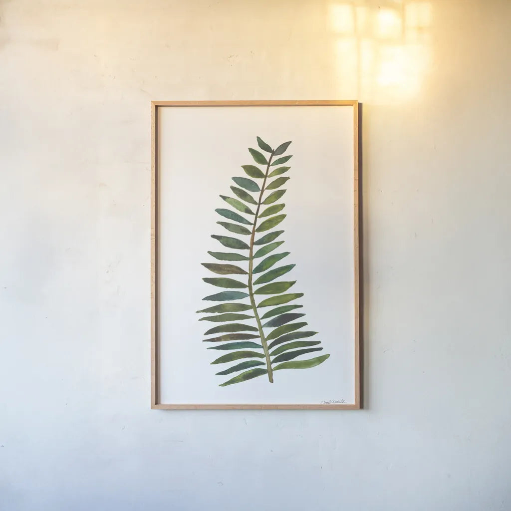 Forest Fern Trio II by Cheryl Warrick. shown as a paper print in a natural frame. Available as a archival giclee rolled canvas, fine art paper, or poster print. SKU 86948h.