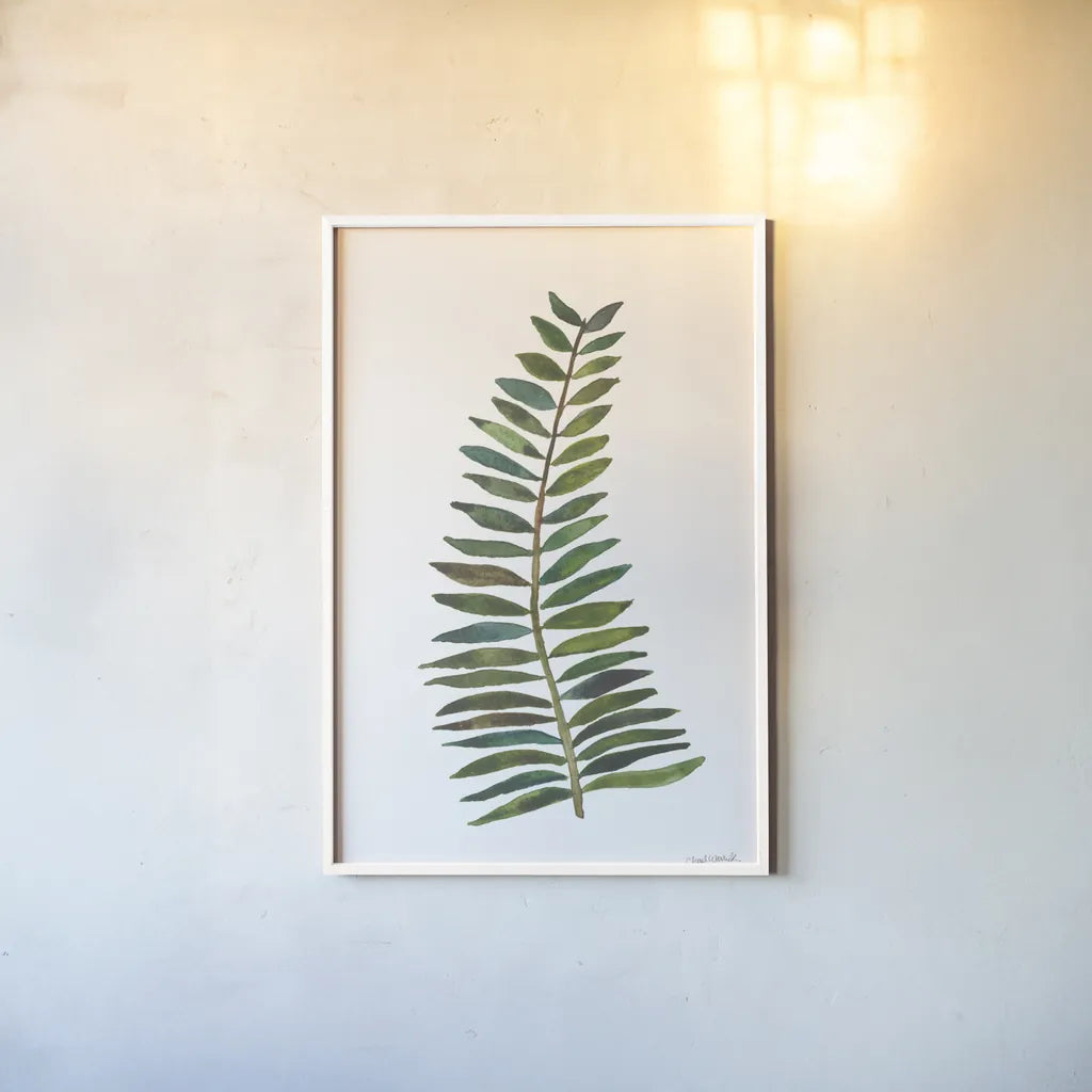 Forest Fern Trio II by Cheryl Warrick. shown as a paper print in a white frame. Available as a archival giclee rolled canvas, fine art paper, or poster print. SKU 86948h.