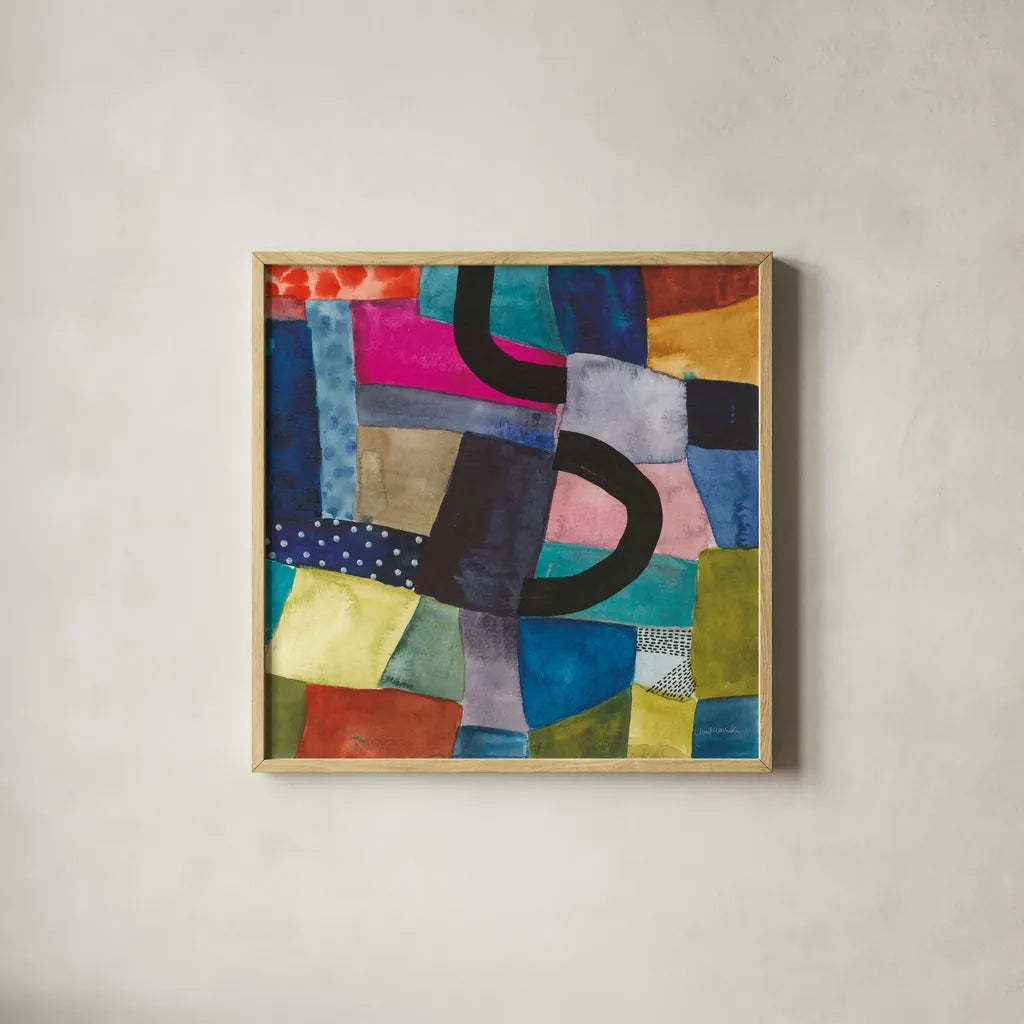 Freeway II by Cheryl Warrick. Shown in a natural wood glass frame for a timeless modern aesthetic. Available as an archival giclee rolled canvas, fine art paper, or poster print. SKU 86967a.