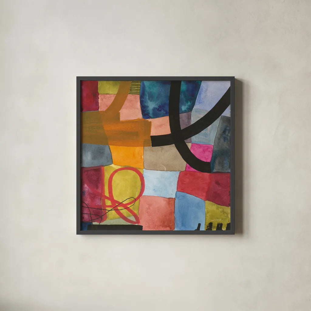 Freeway III by Cheryl Warrick. Shown in a sleek black glass frame for a contemporary gallery look. Available as an archival giclee rolled canvas, fine art paper, or poster print. SKU 86968a.