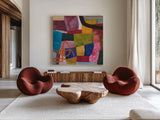 Freeway V by Cheryl Warrick. Shown as extra-large giant wall art in a modern living room. Available as an archival giclee rolled canvas, fine art paper, or poster print. SKU 86970a.