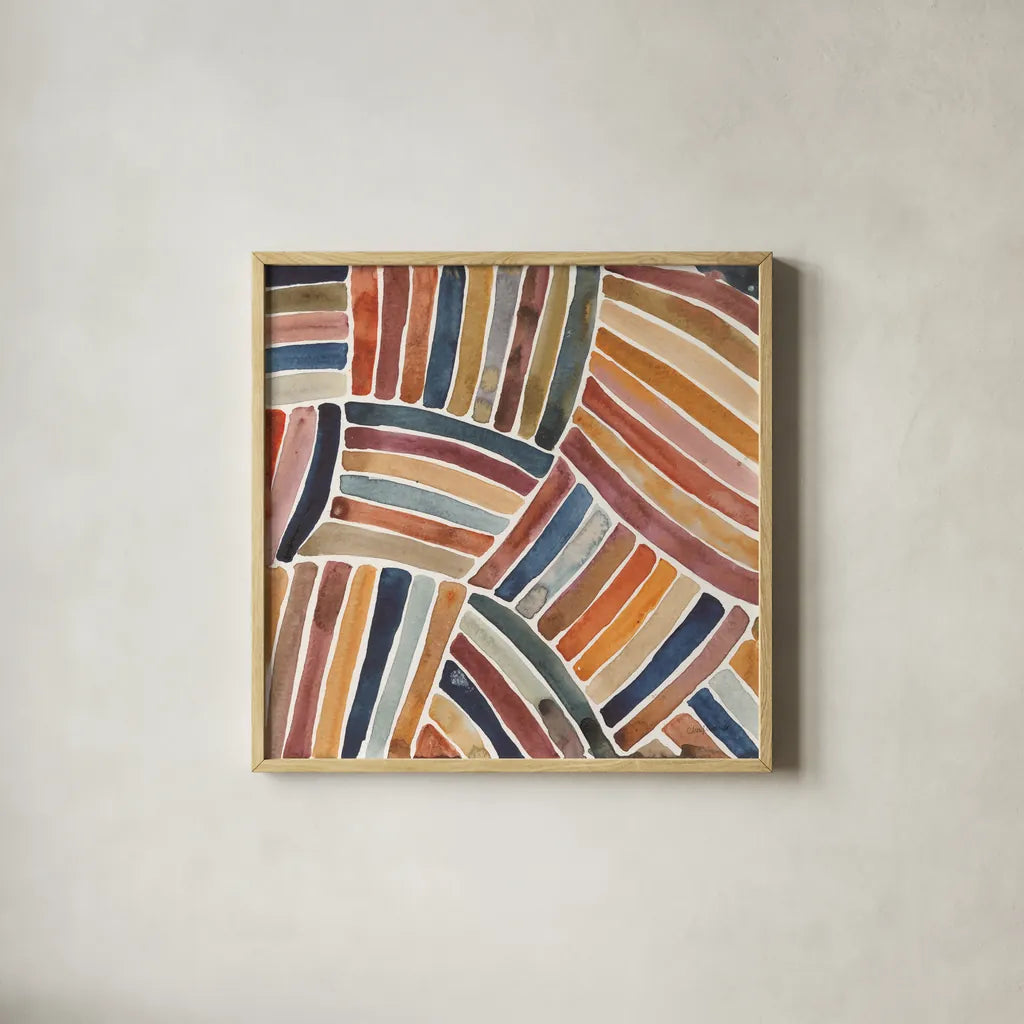 Furrow I by Cheryl Warrick. Shown in a natural wood glass frame for a timeless modern aesthetic. Available as an archival giclee rolled canvas, fine art paper, or poster print. SKU 79899a.