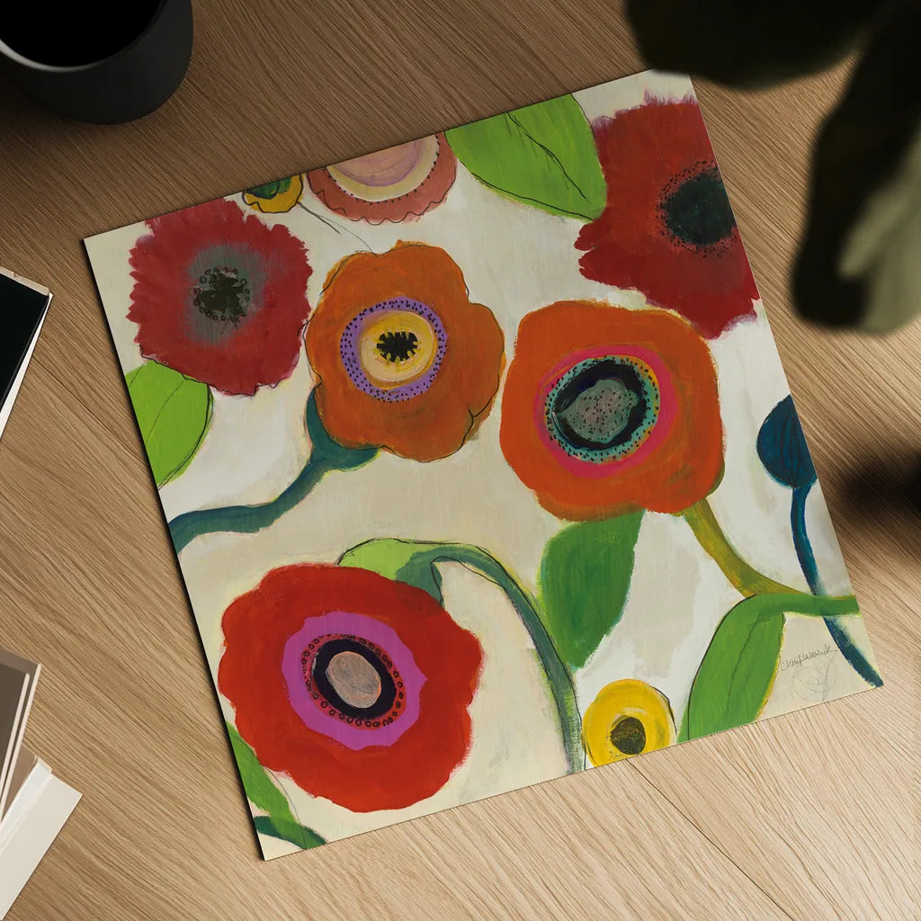 Garden Memory I by Cheryl Warrick. Shown as a detailed flat fine art print, highlighting archival giclee quality. Available as an archival giclee rolled canvas, fine art paper, or poster print. SKU 16568a.