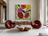 Garden Memory II by Cheryl Warrick. Shown as extra-large giant wall art in a modern living room. Available as an archival giclee rolled canvas, fine art paper, or poster print. SKU 16569a.