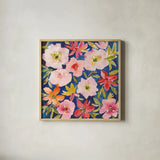 Gratitude Garden II by Cheryl Warrick. Shown in a natural wood glass frame for a timeless modern aesthetic. Available as an archival giclee rolled canvas, fine art paper, or poster print. SKU 103546a.