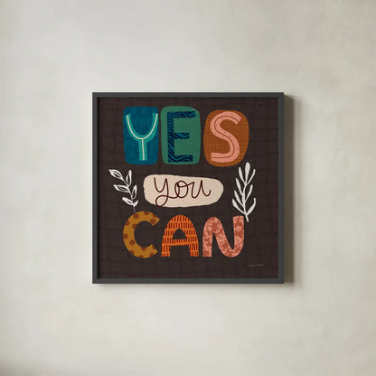 Happy Inspiration I by Cheryl Warrick. Shown in a sleek black glass frame for a contemporary gallery look. Available as an archival giclee rolled canvas, fine art paper, or poster print. SKU 90937a.