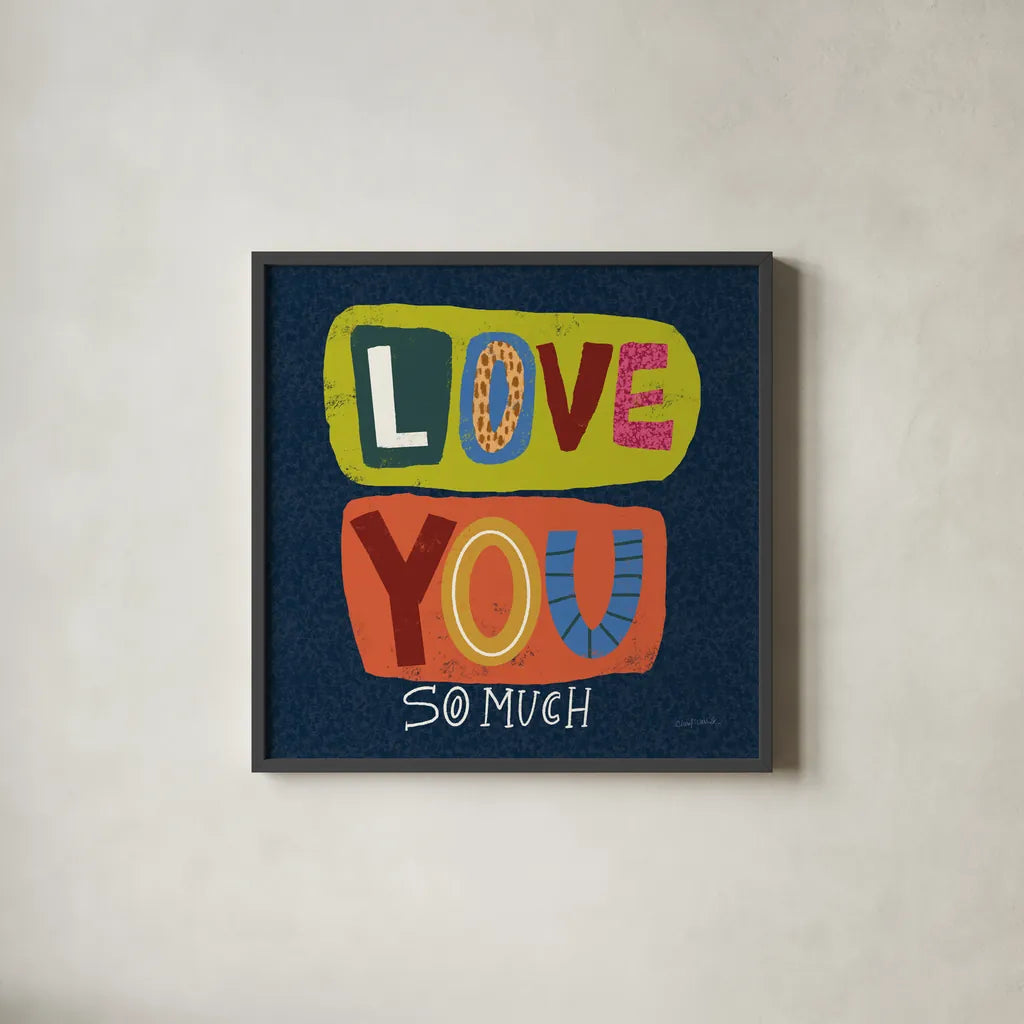 Happy Inspiration II by Cheryl Warrick. Shown in a sleek black glass frame for a contemporary gallery look. Available as an archival giclee rolled canvas, fine art paper, or poster print. SKU 90938a.