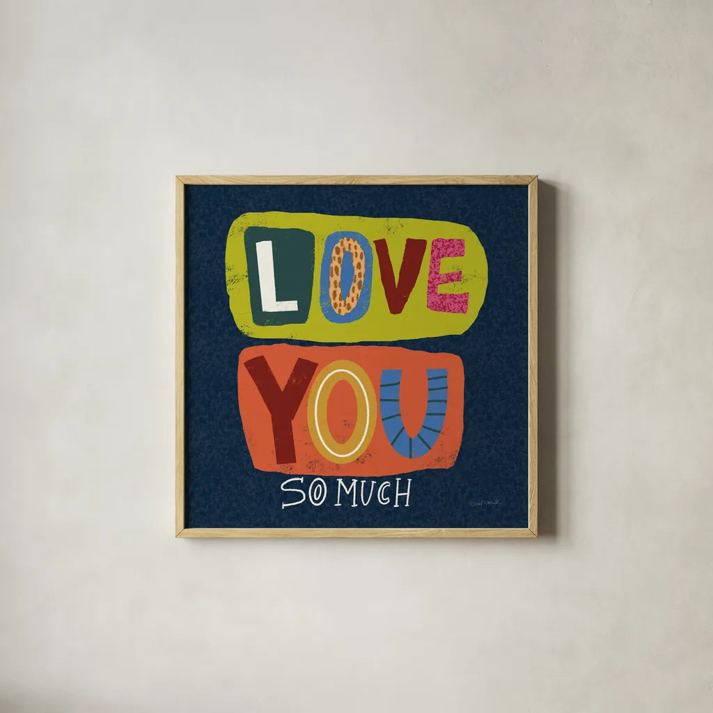 Happy Inspiration II by Cheryl Warrick. Shown in a natural wood glass frame for a timeless modern aesthetic. Available as an archival giclee rolled canvas, fine art paper, or poster print. SKU 90938a.