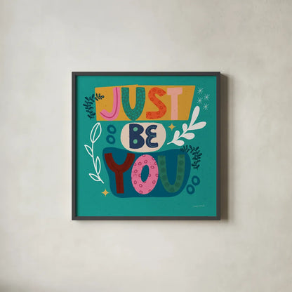 Happy Inspiration III by Cheryl Warrick. Shown in a sleek black glass frame for a contemporary gallery look. Available as an archival giclee rolled canvas, fine art paper, or poster print. SKU 90939a.