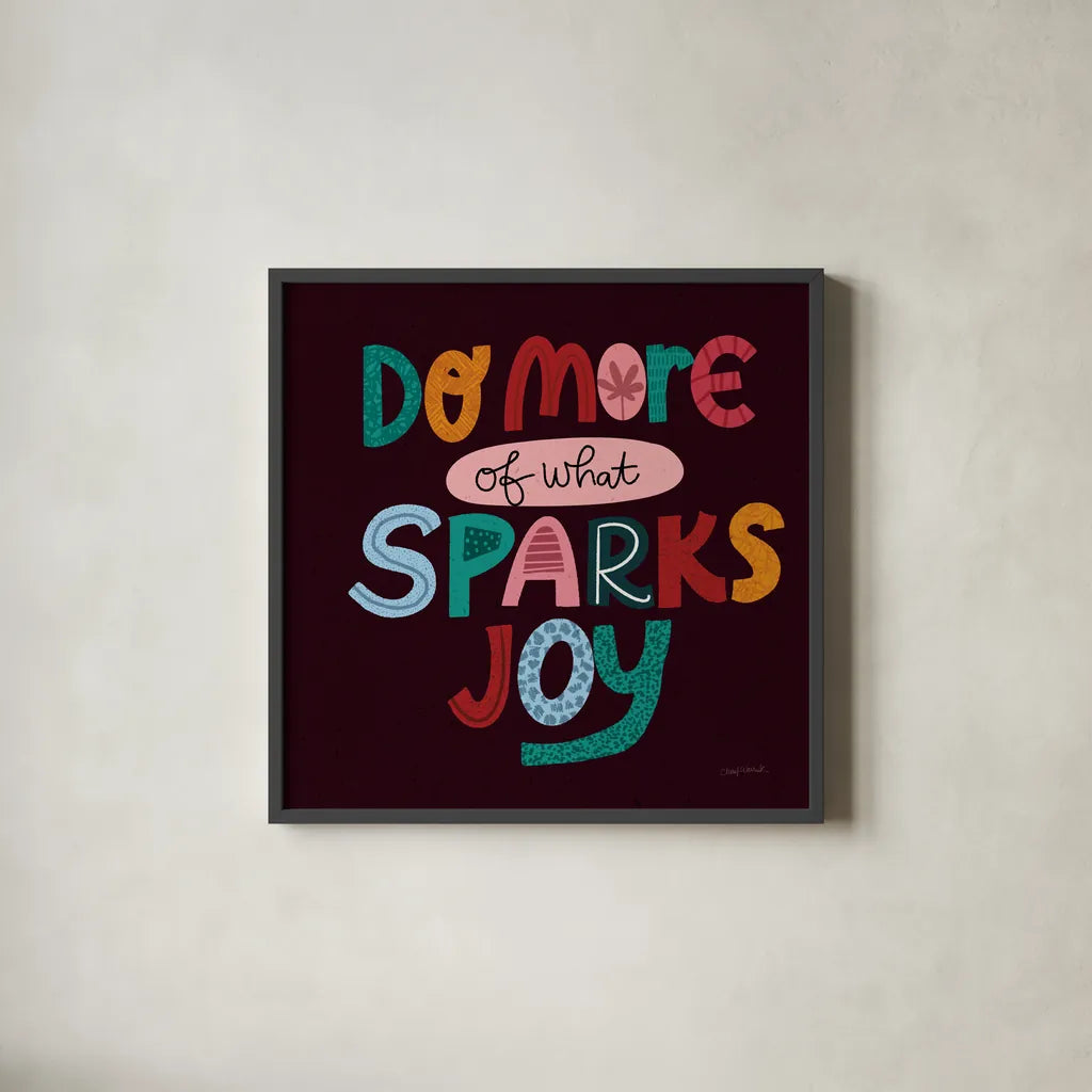 Happy Inspiration IV by Cheryl Warrick. Shown in a sleek black glass frame for a contemporary gallery look. Available as an archival giclee rolled canvas, fine art paper, or poster print. SKU 90940a.