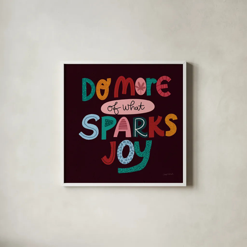 Happy Inspiration IV by Cheryl Warrick. Shown in a crisp white glass frame for a clean and minimalist style. Available as an archival giclee rolled canvas, fine art paper, or poster print. SKU 90940a.