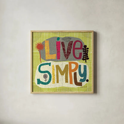 Happy Thoughts IV by Cheryl Warrick. Shown in a natural wood glass frame for a timeless modern aesthetic. Available as an archival giclee rolled canvas, fine art paper, or poster print. SKU 14816a.