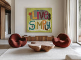 Happy Thoughts IV by Cheryl Warrick. Shown as extra-large giant wall art in a modern living room. Available as an archival giclee rolled canvas, fine art paper, or poster print. SKU 14816a.