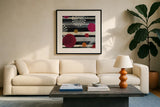 Harmony I by Cheryl Warrick. Displayed in a glass frame with matte in a clean modern living room. Available as an archival giclee rolled canvas, fine art paper, or poster print. SKU 17014a.