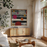 Harmony II by Cheryl Warrick. Shown in a natural wood frame in a cozy modern living room. Available as an archival giclee rolled canvas, fine art paper, or poster print. SKU 17015a.