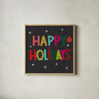 Holiday Wishes I by Cheryl Warrick. Shown in a natural wood glass frame for a timeless modern aesthetic. Available as an archival giclee rolled canvas, fine art paper, or poster print. SKU 97611a.