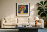 Hopeful Blooms I by Cheryl Warrick. Displayed in a glass frame with matte in a clean modern living room. Available as an archival giclee rolled canvas, fine art paper, or poster print. SKU 103253a.