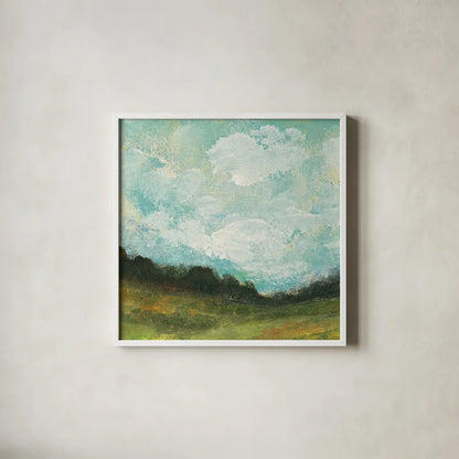 In the Field Square II by Cheryl Warrick. Shown in a crisp white glass frame for a clean and minimalist style. Available as an archival giclee rolled canvas, fine art paper, or poster print. SKU 37754a.