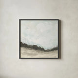 In the Field Square II Neutral by Cheryl Warrick. Shown in a sleek black glass frame for a contemporary gallery look. Available as an archival giclee rolled canvas, fine art paper, or poster print. SKU 60611a.