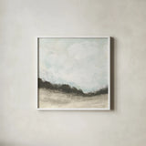 In the Field Square II Neutral by Cheryl Warrick. Shown in a crisp white glass frame for a clean and minimalist style. Available as an archival giclee rolled canvas, fine art paper, or poster print. SKU 60611a.