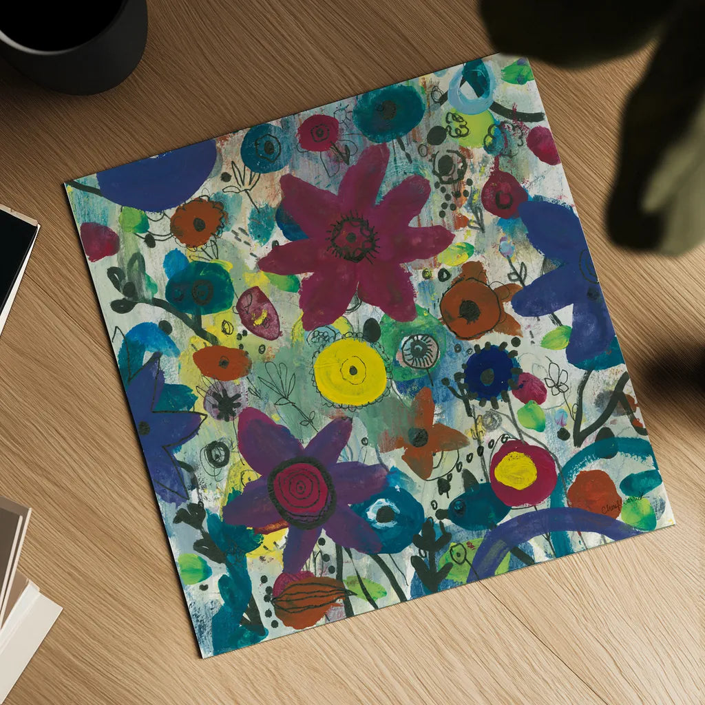 Jewel Garden I by Cheryl Warrick. Shown as a detailed flat fine art print, highlighting archival giclee quality. Available as an archival giclee rolled canvas, fine art paper, or poster print. SKU 37827a.